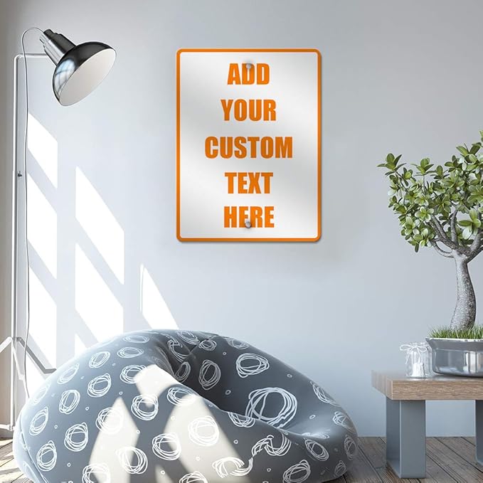 Aluminum Weatherproof Metal Sign Multiple Sizes Custom Personalized Text Here White Orange Warning Vertical Street 9x12Inches