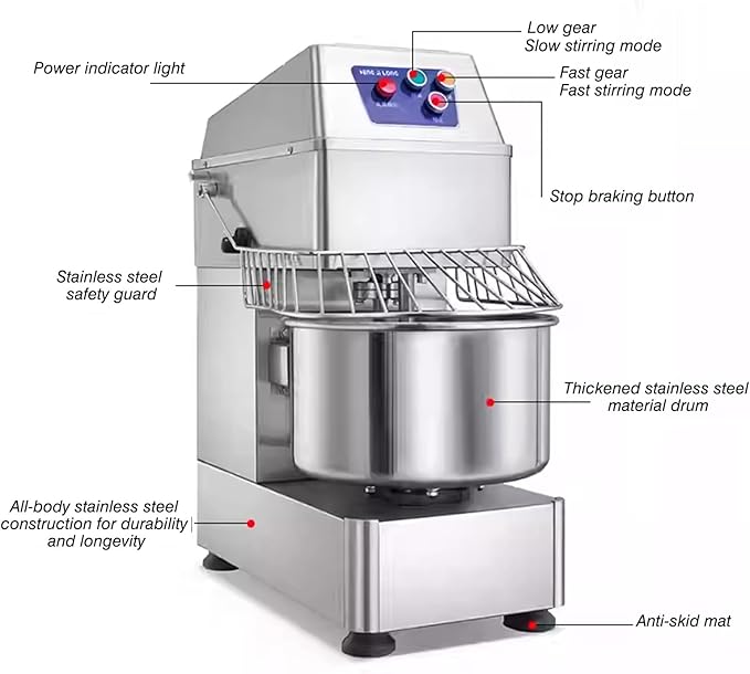 Commercial Dough Mixer Dual Rotating,21QT Two Speeds Mixing Dough Kneading Machine,Electric Dough Kneading Machine for Restaurant Pizzeria,Safety protection device & Timer Included