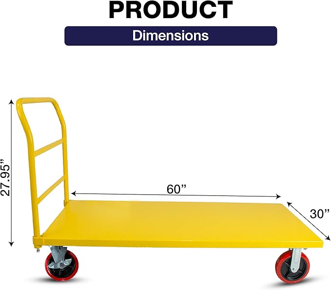Platform Cart Industrial Dolly Cart 3300LB Heavy Duty 60” x 30” Platform Hand Truck Push Cart Super Heavy Duty Diamond Plate Commercial Flatbed Cart 8'' Moving Swivel Wheels (Yellow)