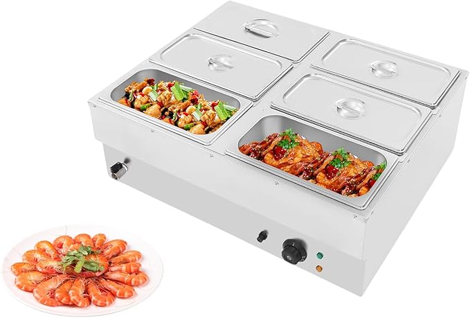 6-Pan Commercial Food Warmer 10.6Gal Electric Steam Table Stainless Steel Bain Marie Buffet Food Warmer Countertop with Temperature Control Lid for Catering and Restaurants(6-Pan)