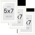 Homeforia White Picture Frames 5x7, High End Oak 5x7 Wooden Frame with Mat 4x6 Art, 5 x 7 White Wood Frames Matted to 4 x 6 inch Photo, 7by5 Wall or Tabletop Frame, Tempered Glass, Wall Kit, Set of 3