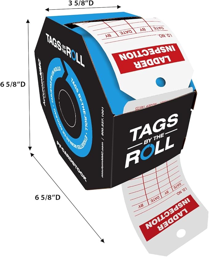 AccuformNMC 250 Ladder Inspection Tags, White, 6 1/4" H x 3" W, OSHA Compliant, Waterproof PF-Cardstock, Resists Tears, By-The-Roll, 100/250 Count
