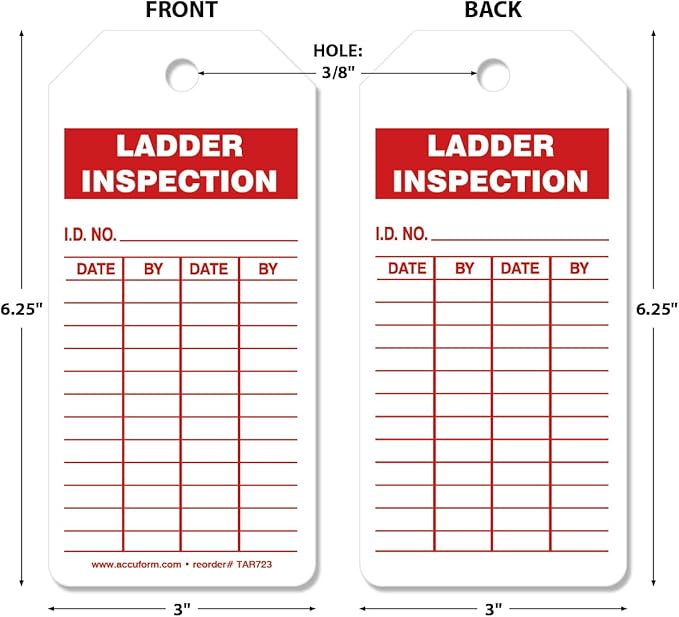 AccuformNMC 250 Ladder Inspection Tags, White, 6 1/4" H x 3" W, OSHA Compliant, Waterproof PF-Cardstock, Resists Tears, By-The-Roll, 100/250 Count