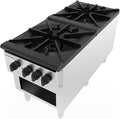 2 Burner Commercial Stock Pot Range with Storage Cabinet, Heavy Duty Gas Stove with 4 Cast Iron Burners, 180000 BTU, Stainless Steel Body, Natural Gas/Propane, 3/4" NPT