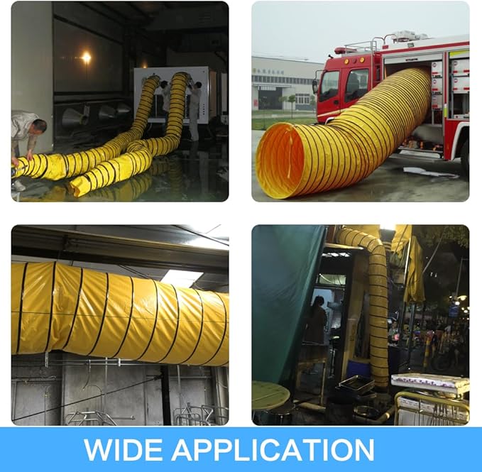 25FT Ducting Hose PVC 16IN Flexible Duct Hosing with Adjustable Rope S Hook & Steel Support for Utility Blower Exhaust Fan (16''x25ft)