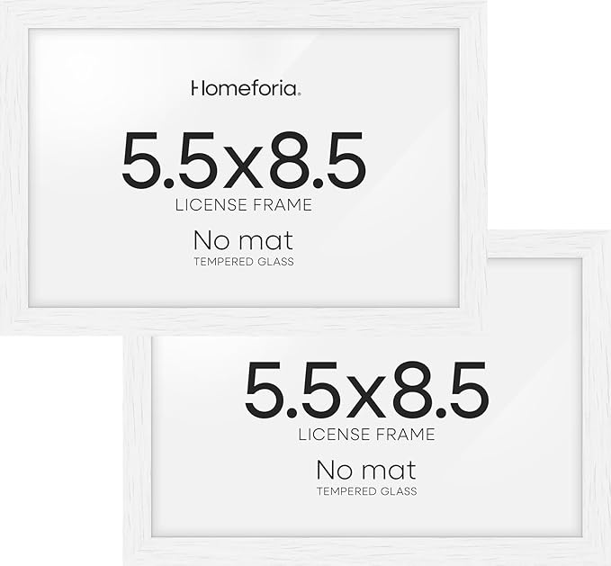 Homeforia 5.5x8.5 Business License Frame White, High End Oak 5.5 x 8.5 Wood Certificate Frames, 5.5by8.5 Document Frames for Wall or Tabletop, Wooden Picture Frames, Tempered Glass, Wall Kit, Set of 2