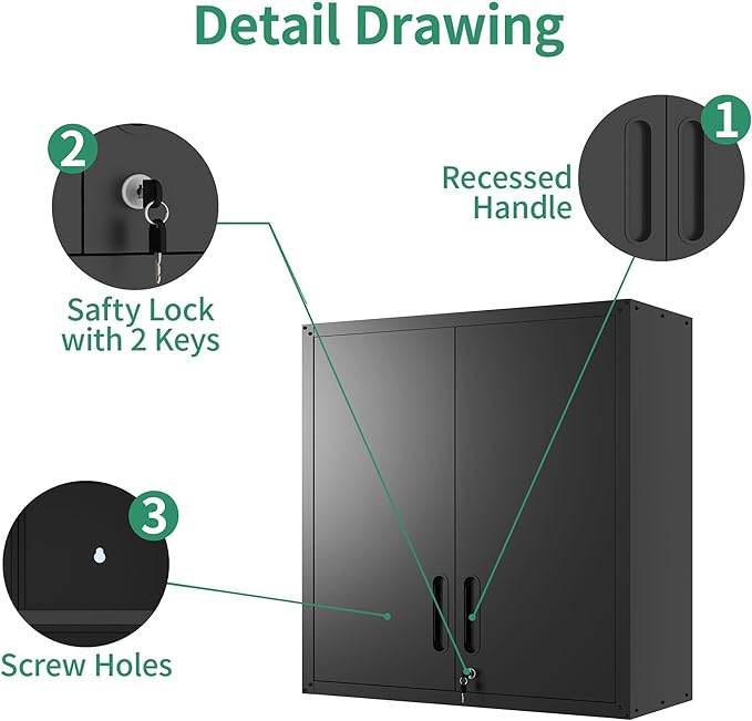 Metal Tool Cabinet,Garage Storage Cabinet System,Wall Cabinet & Locking Rolling Tool Cabinet with Doors and Adjustable Shelves,Steel Tool Cabinets for Home (10 Pcs-StyleA, Black)