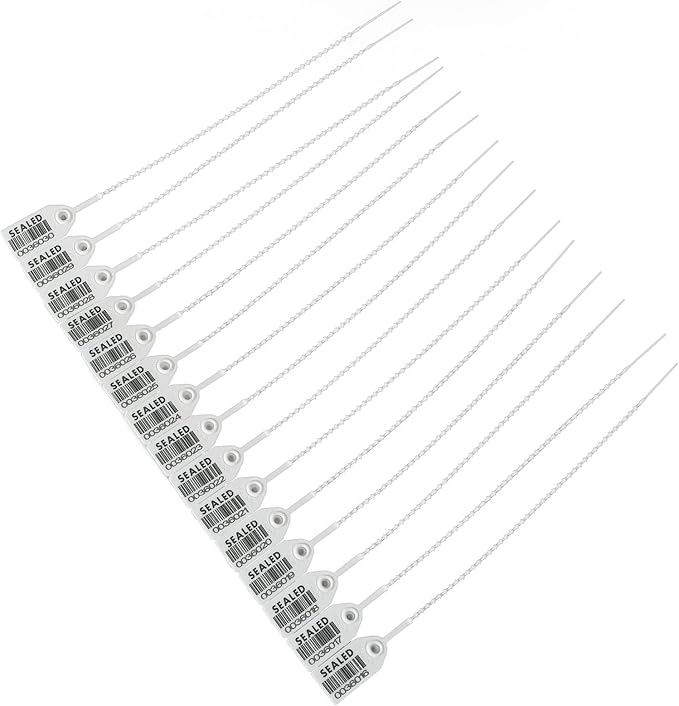 500 White Plastic Barcode Seals, Numberd Plastic Tamper Seals Security Tags, Pull-Tite Safety Zip Ties, Tamper Proof Tags Plasic Locks for Fire Extinguishers