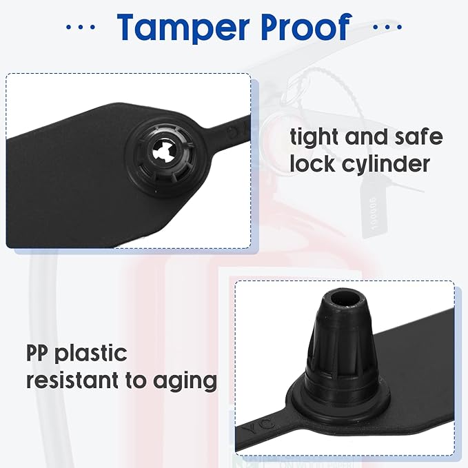 1000 Pcs Plastic Tamper Seals Fire Extinguisher Tags Security Tags Seals Safety Numbered Zip Ties Labels Safety Disposable Self Locking Signage 250 mm Length (Black)