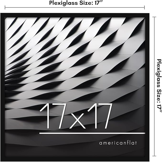 Americanflat 17x17 Picture Frame with Polished Plexiglass - Streamline Collection - Thin Border Square Frame for Wall Display - Hanging Hardware Included - Black