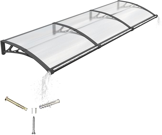 Awning for Door Entrance with Drainage Sink,40x120 Inch Awnings for Doors,Window Canopy Exterior with Plastic Steel Bracket,Polycarbonate Cover,UV,Rain,Snow Protection for House,Porch,Patio,Deck