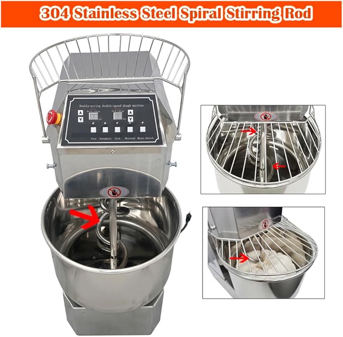 Stand Dough Mixer Double Action Double Speed Dough Kneading Machine, Frequency Conversion Stand Food Mixer with 3 Modes for Kitchen Restaurant Bakeries Pizzeria(30L)