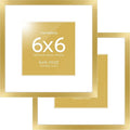 Homeforia 6x6 Picture Frame Gold, High End Metal 6 x 6 Square Photo Frames with Mat 4 by 4, 6x6 Poster Frame Matted to 4x4 inches Print, 6by6 Wall or Tabletop Frame, Tempered Glass, Wall Kit, Set of 2