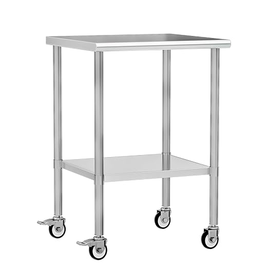 Stainless Steel Work Table with Wheels, 24x24 Inch NSF Kitchen Prep Table with Adjustable Undershelf for Commercial Restaurant, Garage, Outdoor BBQ
