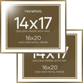Homeforia 16x20 Diploma Frame Bronze, High End Metal 16 x 20 Certificate Frame with Mat for 14 by 17, 20x16 Document Frame Matted to 14x17, Graduation Degree Frames, Tempered Glass, Wall Kit, Set of 2