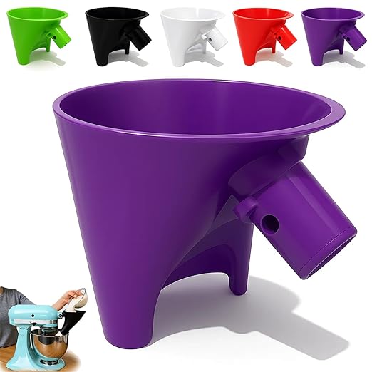 Flour Funnel for Kitchen Aid Mixer, Easy Pour No-Mess Attachment, Anti-Splash Accessory, Fits Tilt-Head 4.5–5 Qt (KSM150), Durable Dishwasher-Safe Baking Tool (Purple)