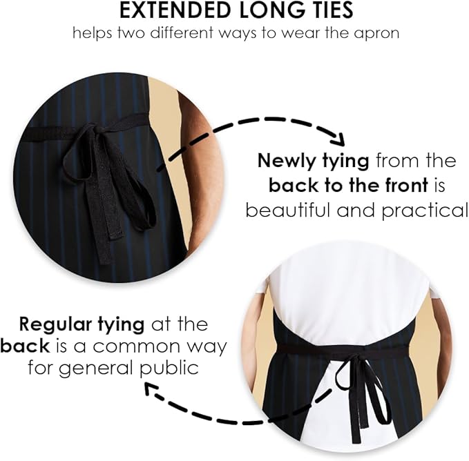 Aprons for Men - 100% Polyester Chef Apron Women with Extra Long Ties - Cooking Aprons for Women & Mens Apron