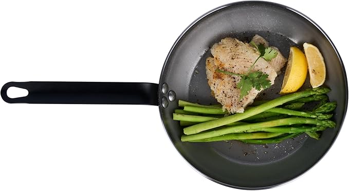 Restaurantware Met Lux 9.5 Inch Fry Pans, 6 No-Stick Frying Pans - Induction-Ready, Triple-Riveted, Silver Carbon Steel Cooking Skillets, Durable, For Searing, Sauteing, And Browning Food