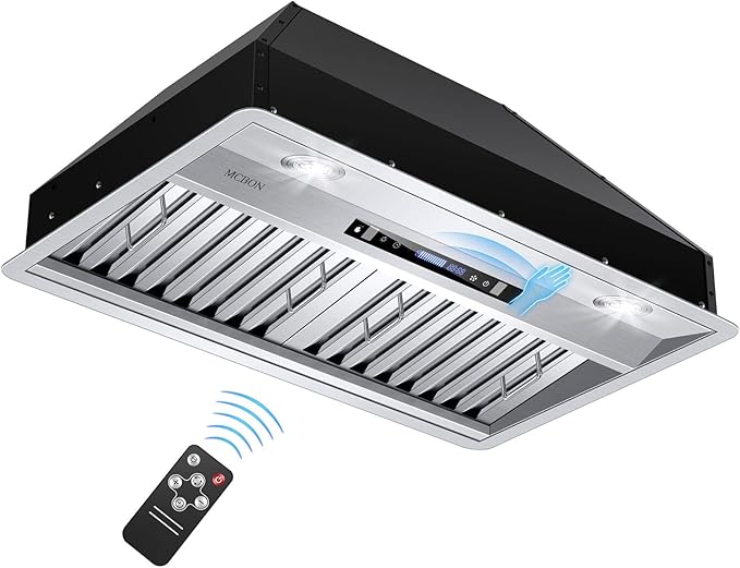 MCBON Range Hood Insert 30 Inch, 900 CFM Insert Range Hood, Touch Control Range Hood Insert, Remote & Gesture Sensing Vent Hood Insert, 4-Speed Hood Range Insert, Stainless Steel Range Hood, AE88-30