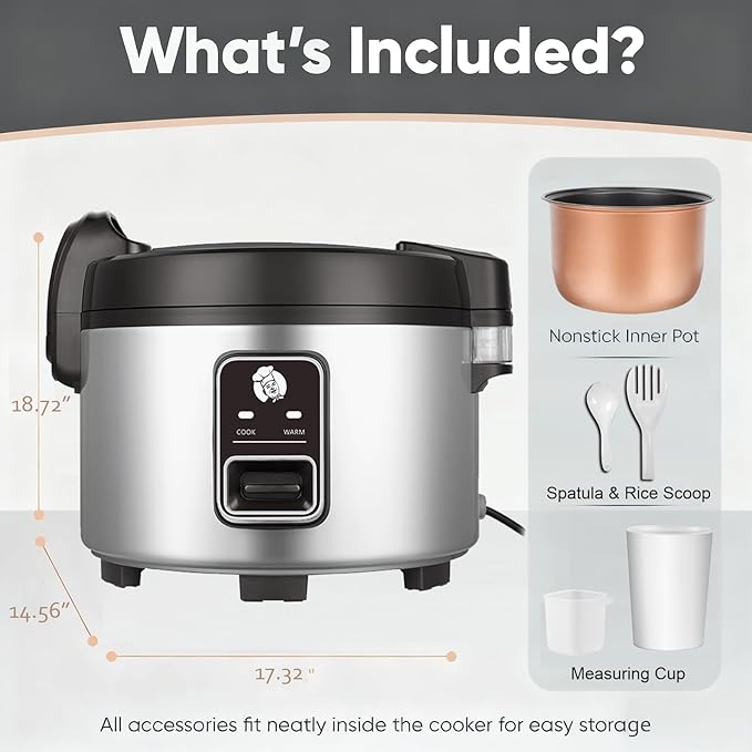 15L/15.8Quart (84 cups cooked rice) Extra Large Commercial Rice Cooker & Food Warmer Auto Keep Warm Electric rice cooker with One-Touch Operation for 60-70 people