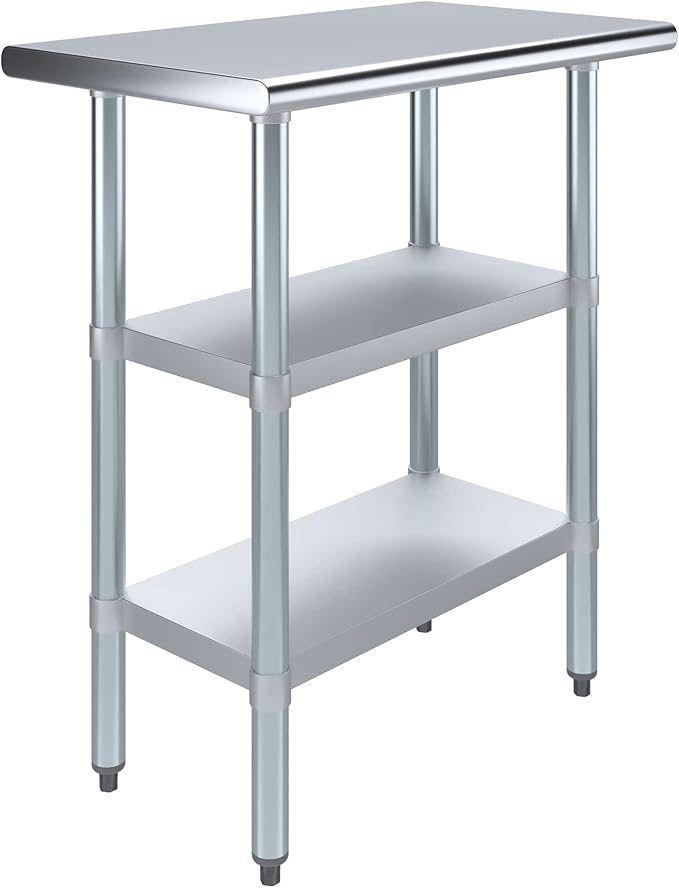 AmGood Stainless Steel Work Table with 2 Shelves | NSF | Metal Utility Table (30" Long x 18" Deep)