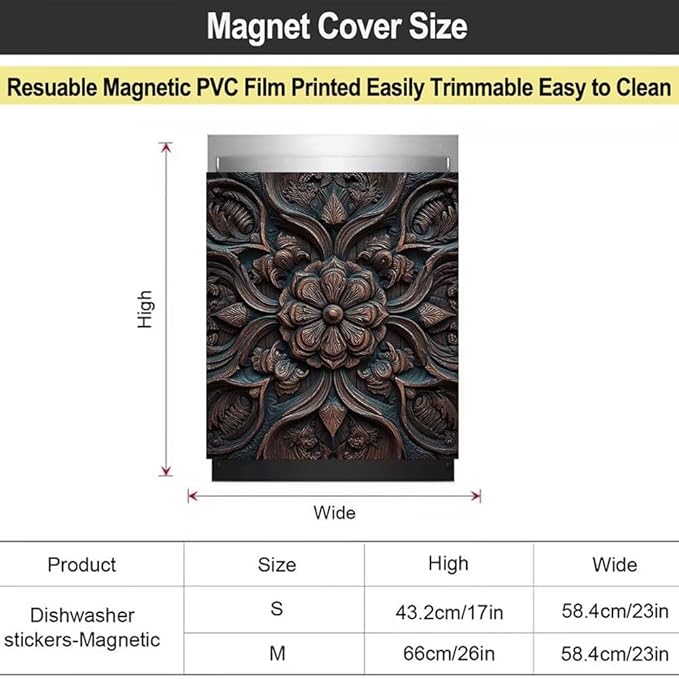 Vintage Wood Flower Dishwasher Magnet Cover, Farm Wooden Carved Floral Magnetic Dishwasher Covers for Front, Farmhouse Fridge Magnets Refrigerator Skin Panel Cover, 23"x 17"