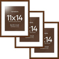 Homeforia 11x14 Brown Picture Frame, High End Dark Oak 11x14 Walnut Poster Frame with Mat 8x10, 11 x 14 Wooden Frame Matted to 8 by 10 inch Photo, 14x11 Thin Frames, Tempered Glass, Wall Kit, Set of 3