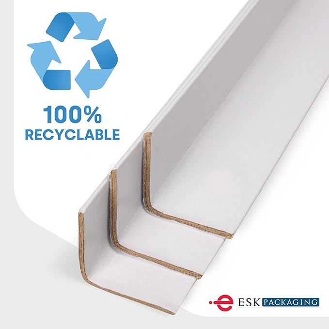 Cardboard Edge Protectors for Shipping - 3W x 3"D x 48"L, Medium Duty .160 ga, Pallet Corner Protectors, Angle Boards, White, 50/Pack