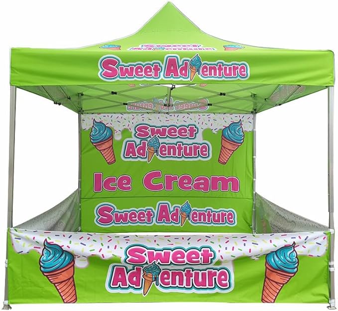 Custom Canopy Pop Up Tent 10x10 with Logo, Personalized Pop Up Canopy for Tradeshow, Customized Canopy Advertising Outdoor Tent (top Canopy +one Full Wall, Three Small Side Wall + 13 kg Frame)