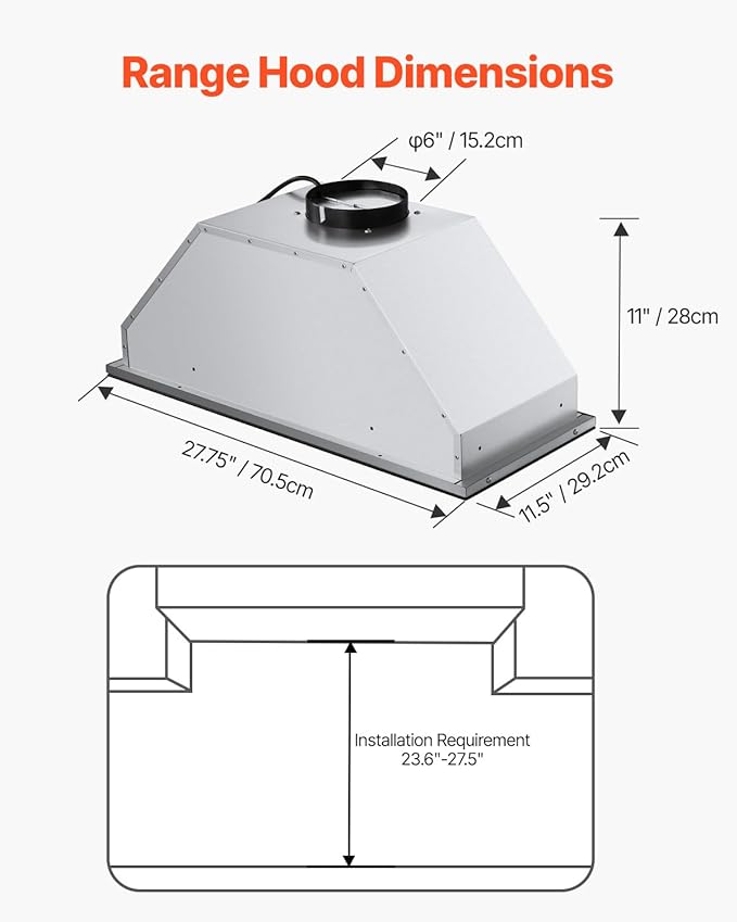 VEVOR Range Hood Insert, 30 Inch Built-in Kitchen Vent Hood, 800CFM Stainless Steel Stove Hood with Gesture & Touch Control, LED Light, Baffle Filters, 4-Speed Exhaust Fan, Ducted/Ductless Convertible