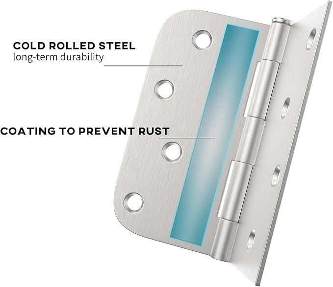 goldenwarm 3 Pack Brushed Nickel Door Hinges 4inch x 4 inch Satin Nickel Iron Door Hinges with Square & Round Corners