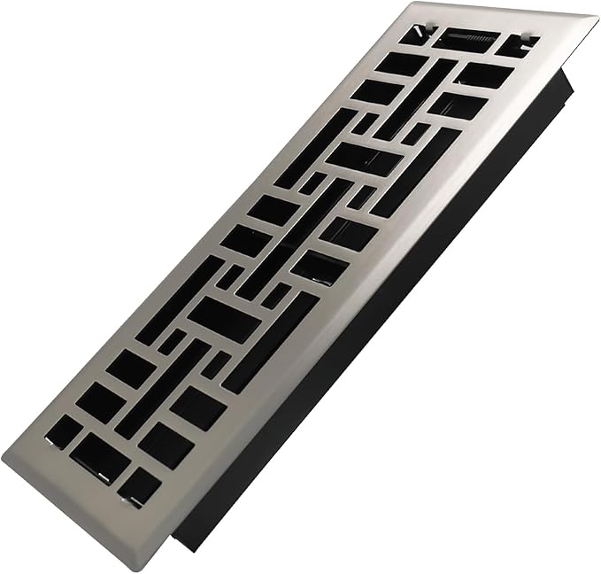 4x12 Inches Heavy Duty Walkable Floor Register Easy Adjust Air Supply Lever Floor Vents - Seattle Design - Vent Cover for Home Floor - Satin Nickel
