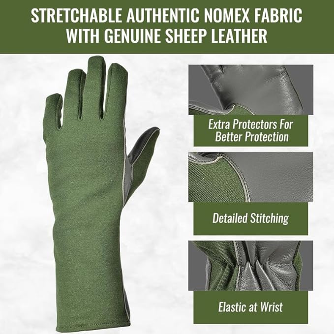 Nomex Flight Gloves, Leather Work Gloves for Men, Soft Durable Sheep Skin Leather Driving, Flying, Gardening Hunting Gloves