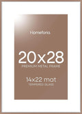 Homeforia 20 x 28 Picture Frame Mocha, High End Metal 20x28 Poster Frames with Mat 14x22 for Photo, 20 x 28 Mocha Frame Matted to 14 x 22 Print, 28x20 Hanging Frame, Tempered Glass, Wall Kit, Set of 1