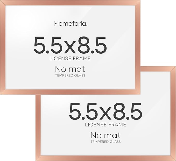 Homeforia 5.5 x 8.5 Business License Frame Rose Gold, High End Metal 5.5x8.5 Certificate Frame, 8.5x5.5 Document Frames for Wall or Tabletop, 5.5by8.5 Picture Frame, Tempered Glass, Wall Kit, Set of 2