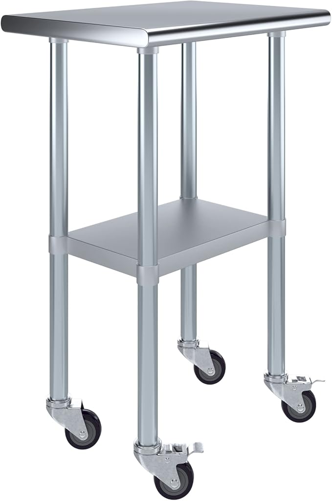 AmGood 24" Long x 18" Deep Stainless Steel Table with Casters
