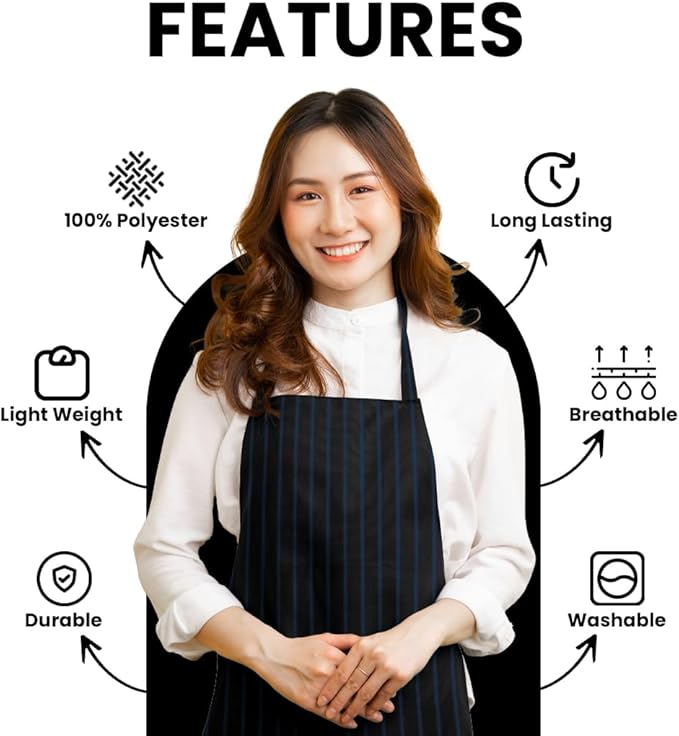 Aprons for Men - 100% Polyester Chef Apron Women with Extra Long Ties - Cooking Aprons for Women & Mens Apron