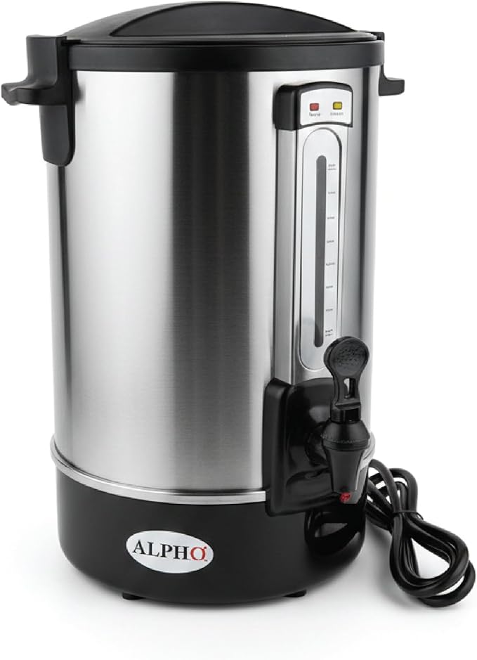 ALPHA LIVING 100 Cups Electric Coffee Urn – Stainless Steel Large Capacity Electric Kettle Percolator Coffee Pot – Ideal Hot Beverage Dispenser for Catering, Hotels, Restaurants –Leak-Proof Tap