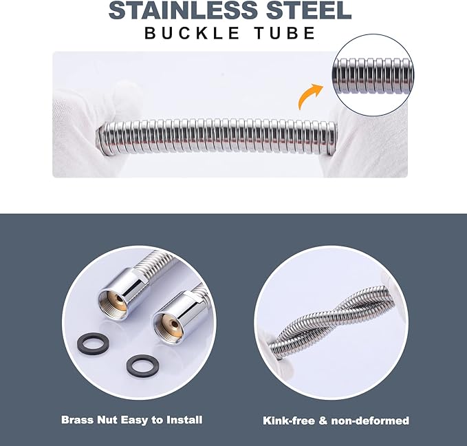 18.5" Commercial Sink Faucet Sprayer Hose, Pre-rinse Sprayer Hose for Commercial Kitchen Sink Faucet, 18.5 Inch Stainless Steel Flexible Hose Replacement Kit for Restaurant Industrial Dishwasher
