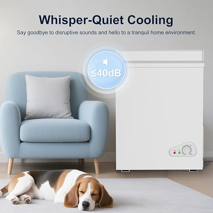 TABU 7.0 Cubic Feet Chest Freezer, Compact Freestanding Deep Freezer with 7 Level Adjustable Thermostat & Removable Basket,Top Opening, Low Noise(White, 7.0 Cu.Ft.)