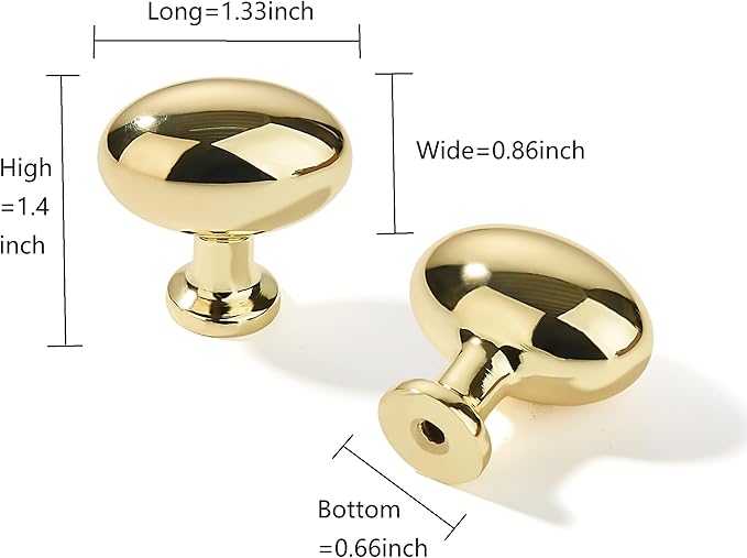 khtumeware 6 Pack 1-3/8 inch(35mm) Polished Brass Cabinet Knobs Dresser Knobs Oval Unlacquered Brass Drawer Knobs Kitchen Cabinet Hardware Egg Knobs for Dresser Drawers
