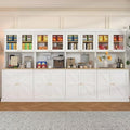 Vyre 71" Farmhouse Kitchen Pantry Cabinet Set of 4, White Freestanding Coffee Bar Hutch with Glass Doors & Adjustable Shelves, Large Storage Cabinet with Microwave Stand for Living Room & Kitchen