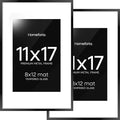 Homeforia 11 x 17 Picture Frame Black, High End Metal 11x17 Poster Frames with Mat 8x12 for Photo, 11 x 17 Black Frame Matted to 8 x 12 inch Print, 17x11 Thin Frame, Tempered Glass, Wall Kit, Set of 2