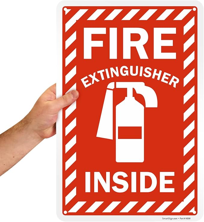 SmartSign 18 x 12 inch “Fire Extinguisher Inside” Metal Sign with Pre-cleared Holes, 63 mil Laminated Rustproof Aluminum, Red and white, Made in USA