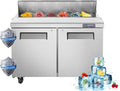 JINSONG Stainless Steel Sandwich & Salad Prep Table, Commercial Refrigerated Food Prep Station with Cutting Board & 8 Pans, 7.4 cu. ft Fridge Salad Bar for Restaurants (48''W 12.9 Cu.ft)