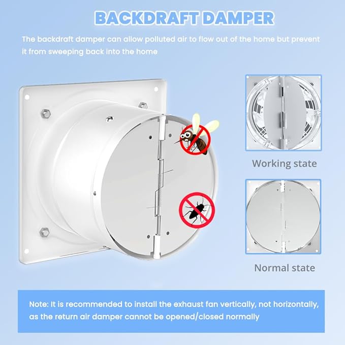 8" Kitchen Exhaust Fan with Variable Speed Controller, 735CFM Wall Mount Ventilation Fans, Metal Attic Exhaust Fan, Small Fume Extractor Ventilation Fan for Kitchen Bathroom Shop Smoking Room Garage