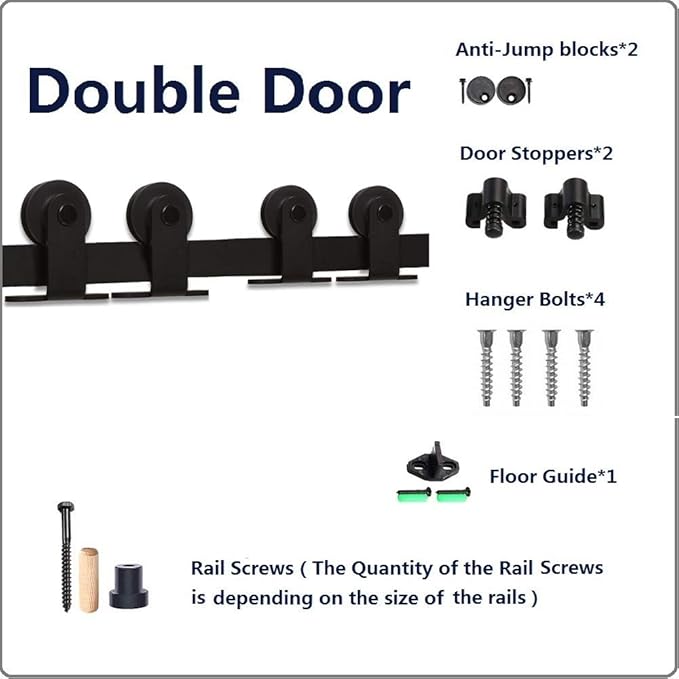 CCJH 8.2FT Sliding Barn Door Hardware Kit, Heavy Duty, Smoothly and Silently, Easy to Install, Fit 24.6" Width Double Door Panel, T-Shaped Style Black