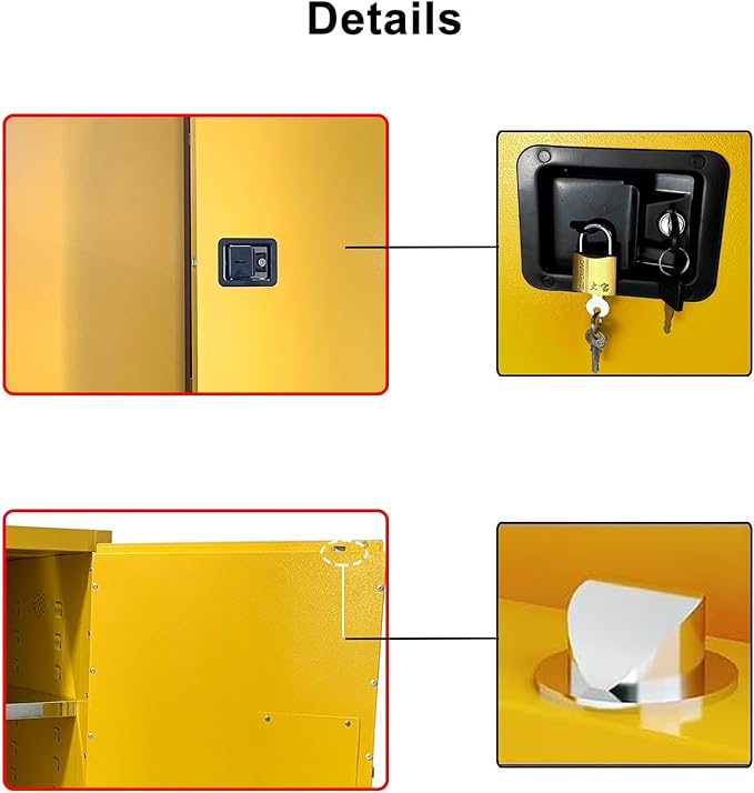 65 Gallon Flammable Storage Cabinet with Adjustable Shelf x2, 65H x 34W x 34D Double-Wall for Flammable Liquids, Thickened Galvanized Steel Fireproof Cabinet, Industrial & Commercial Use, Yellow