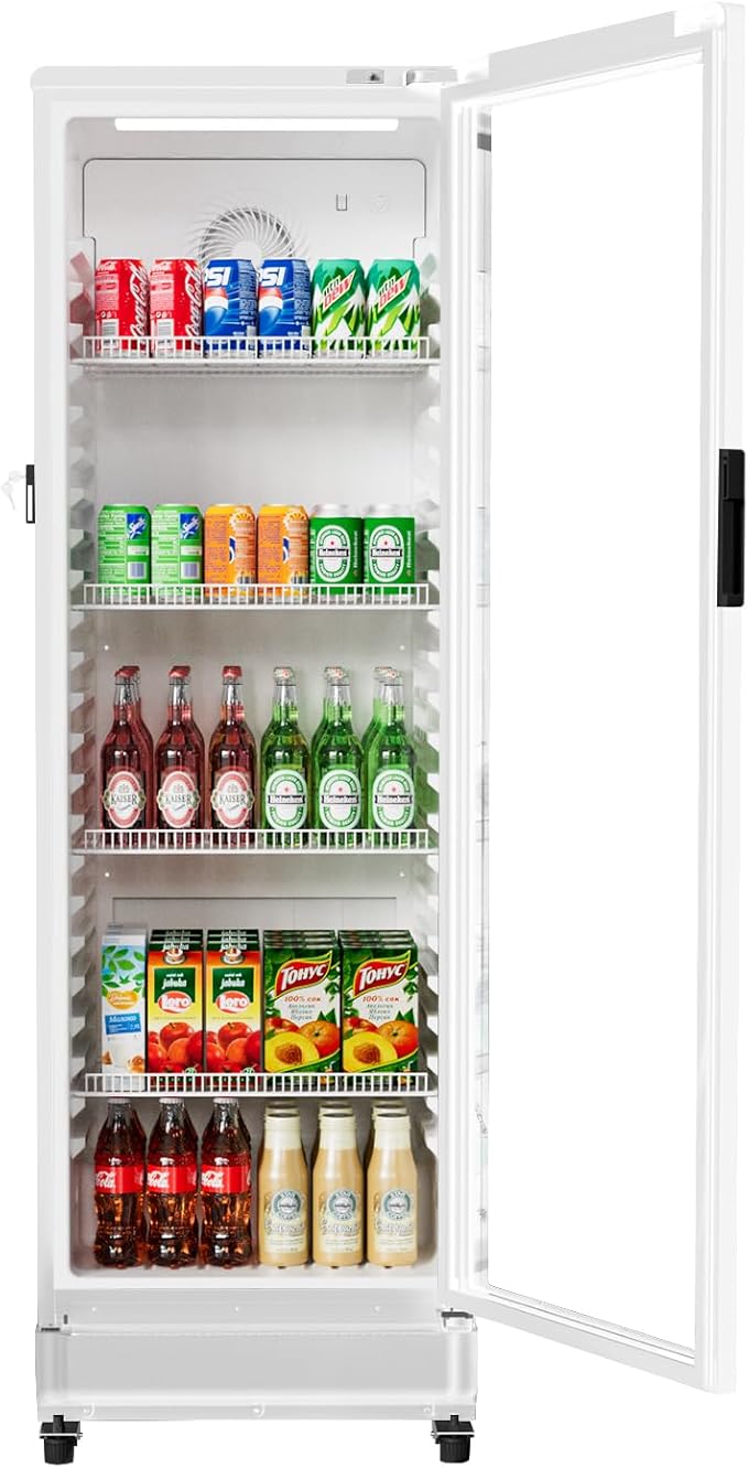 BEYOU Beverage Refrigerator, 8.5 cu. Ft Commercial Refrigerator Merchandiser with single Glass Door, Display Fridge for Living Room, Bar, Garage（White）