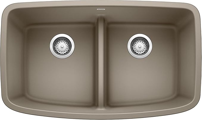 BLANCO, Truffle 442197 VALEA SILGRANIT 50/50 Double Bowl Undermount Kitchen Sink with Low Divide, 32" X 19"